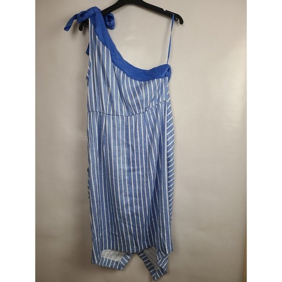 Glamour X Lane Bryant Blue White Striped Tulip Hem One Shoulder Dress 16 - Picture 6 of 9